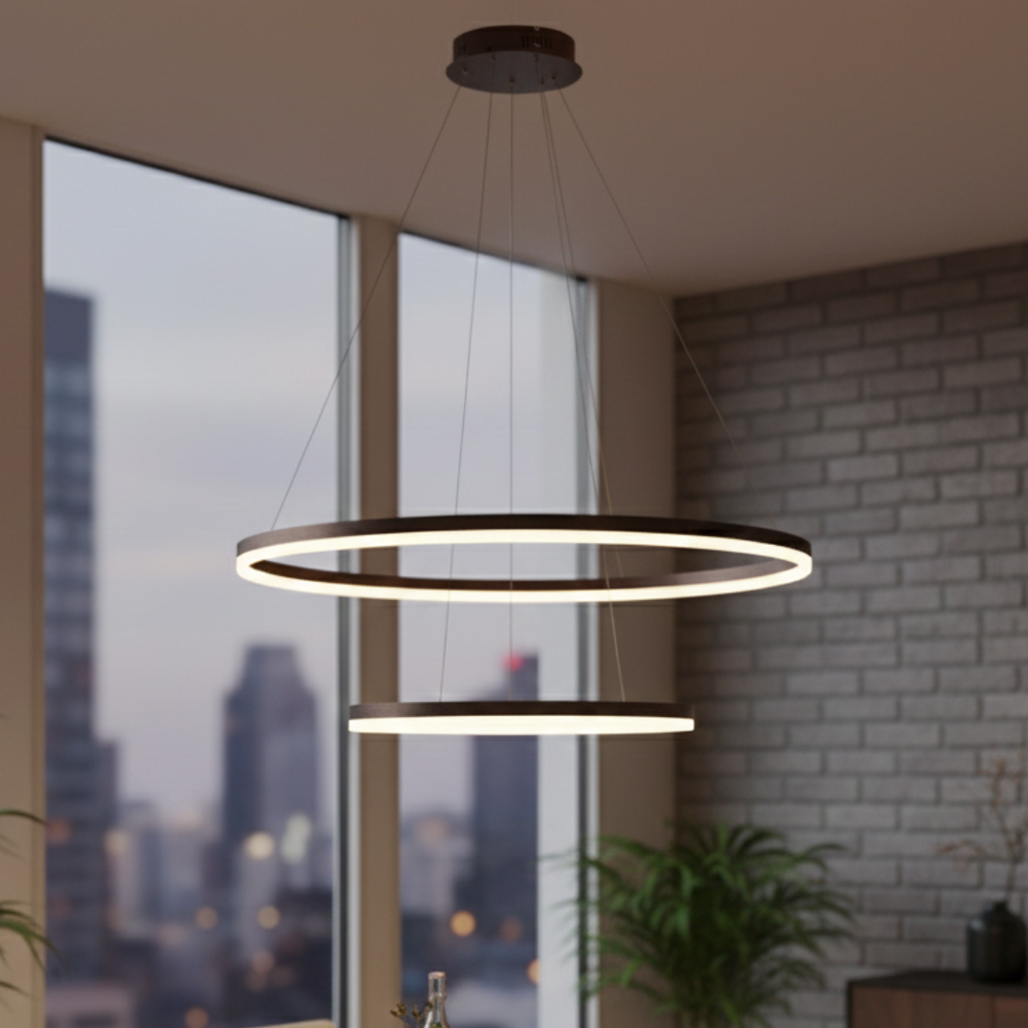 Lámpara de Techo LED de 2 Aros Estilo Moderno Acabado Café Metalizado 2