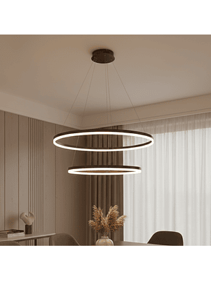 Lámpara de Techo LED de 2 Aros Estilo Moderno Acabado Café Metalizado