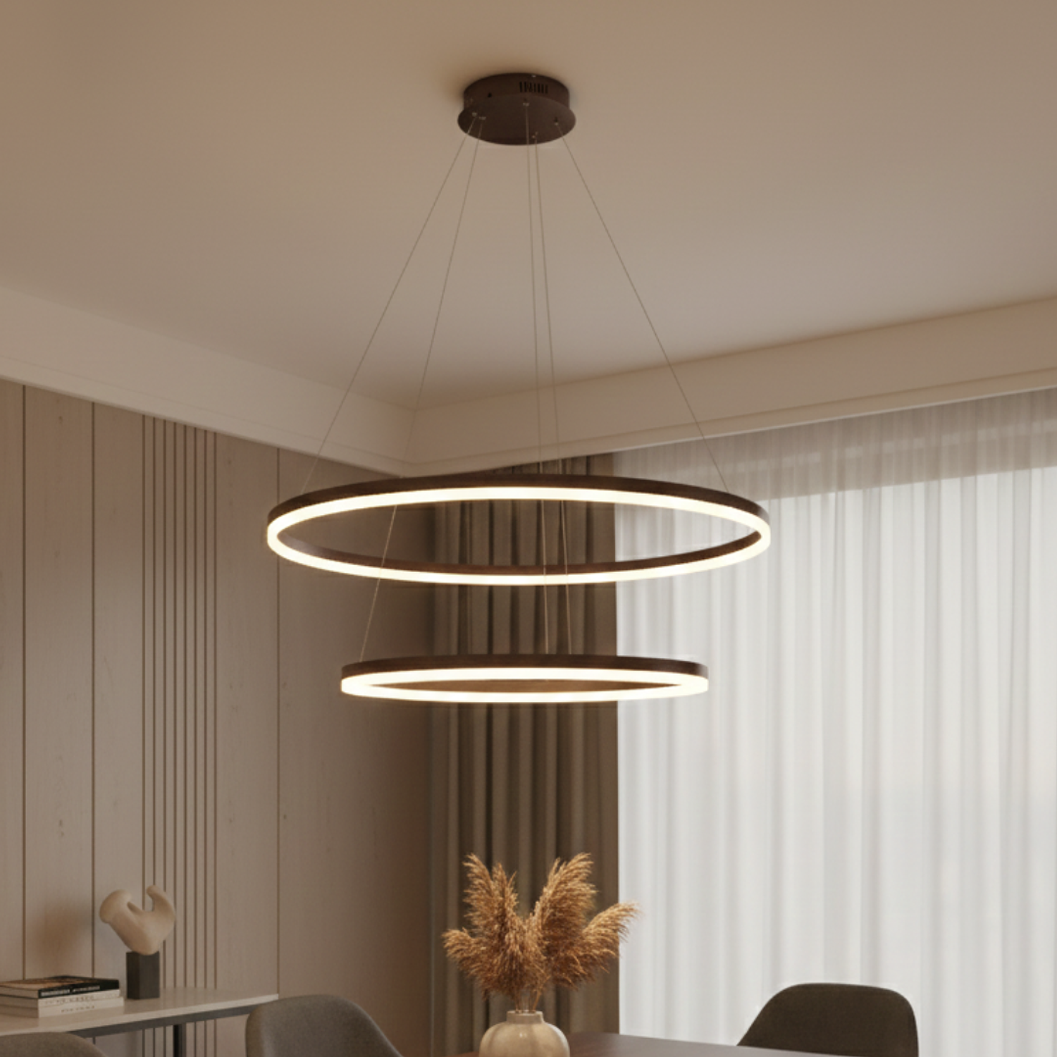 Lámpara de Techo LED de 2 Aros Estilo Moderno Acabado Café Metalizado 1