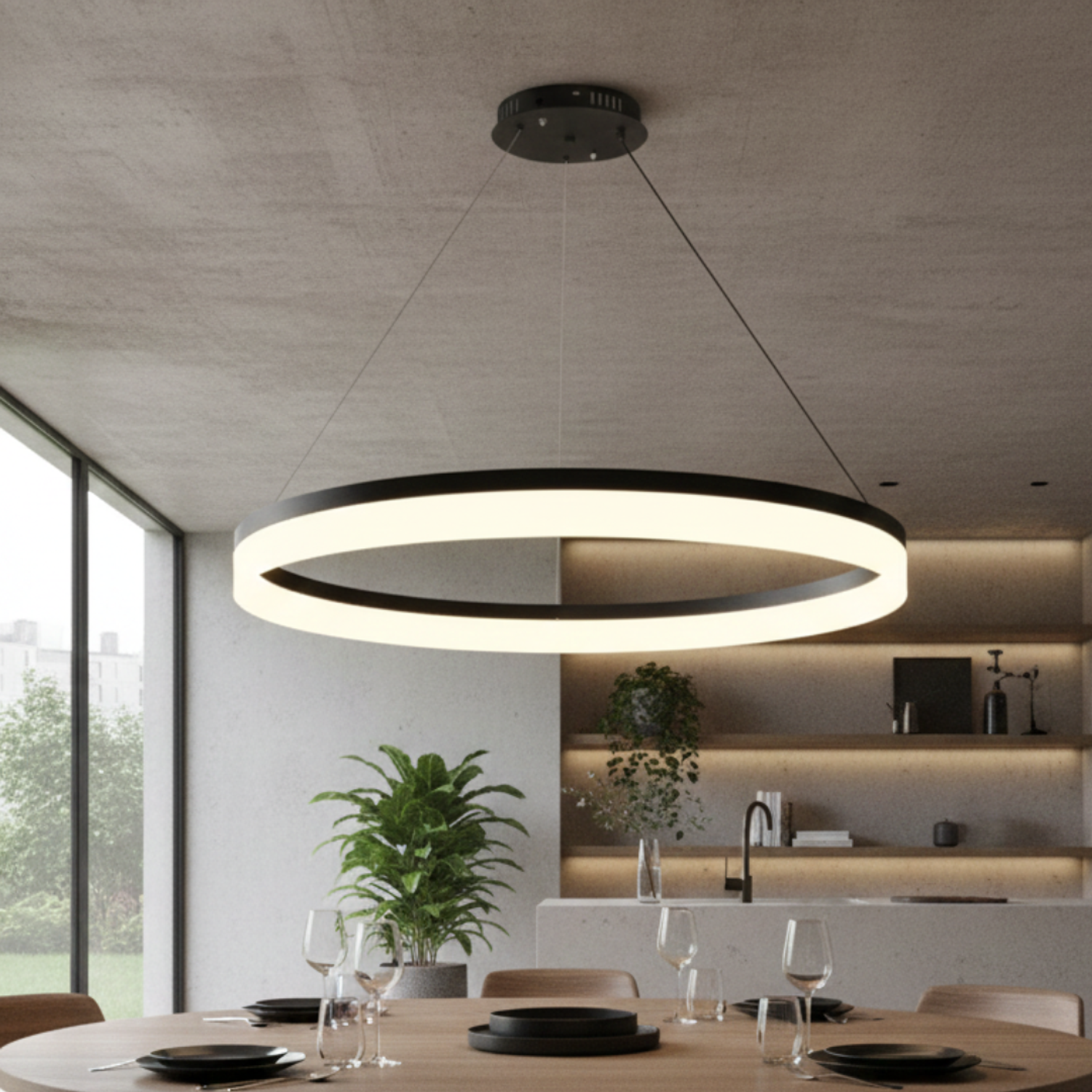 Lámpara LED Colgante de Techo Circular 80cm Negro  3