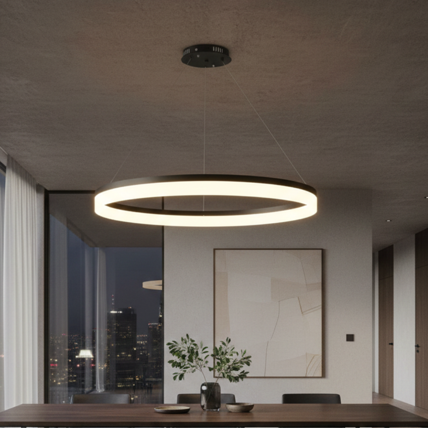 Lámpara LED Colgante de Techo Circular 80cm Negro  1