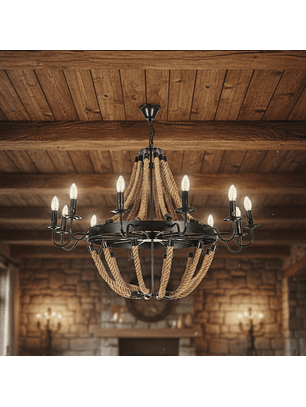 Lámpara de Araña Industrial Tipo Rueda con 12 Luces