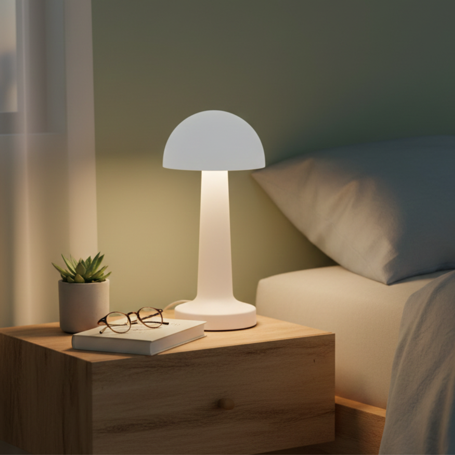 Lámpara de Mesa LED Recargable Hongo Blanco  4