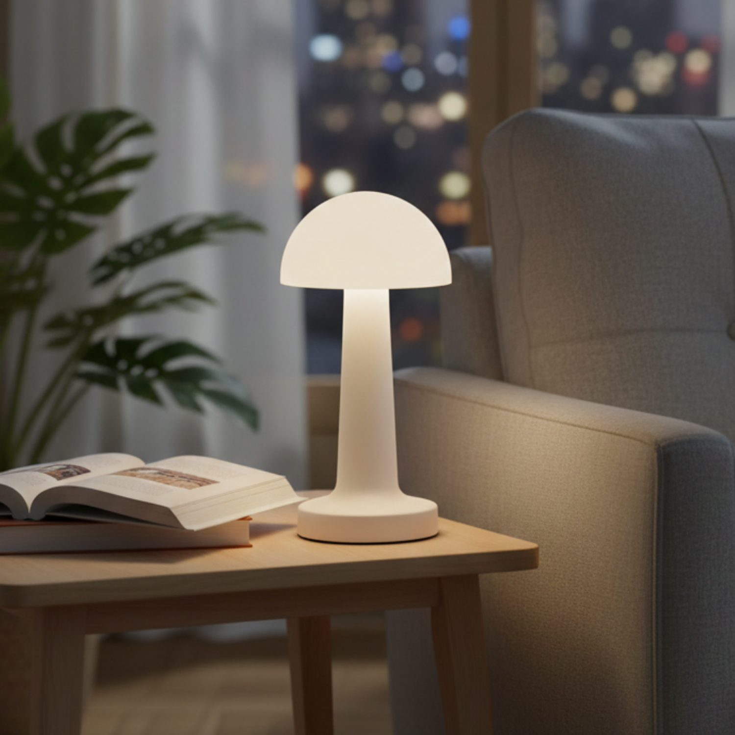 Lámpara de Mesa LED Recargable Hongo Blanco  1