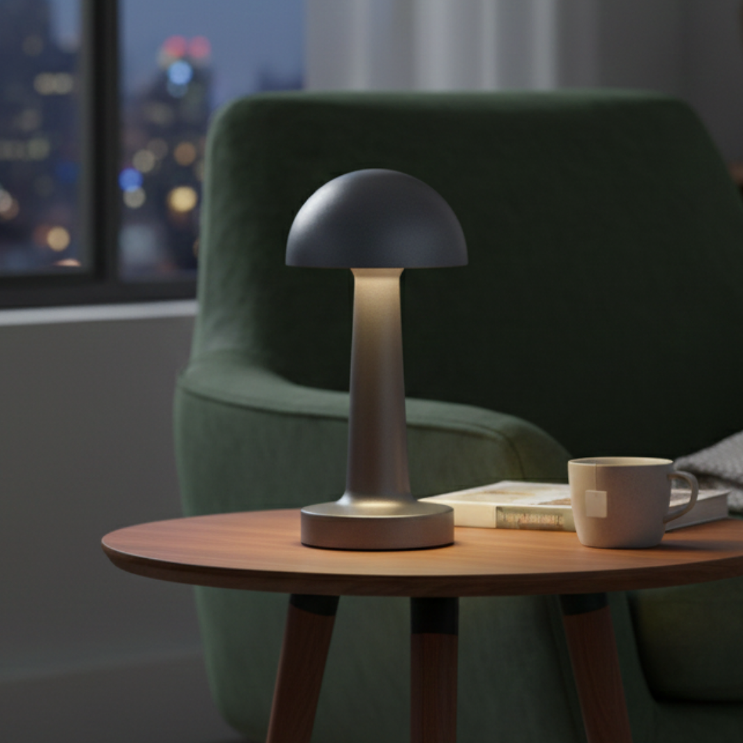 Lámpara Recargable LED Inalámbrica Diseño de Hongo Gris 4