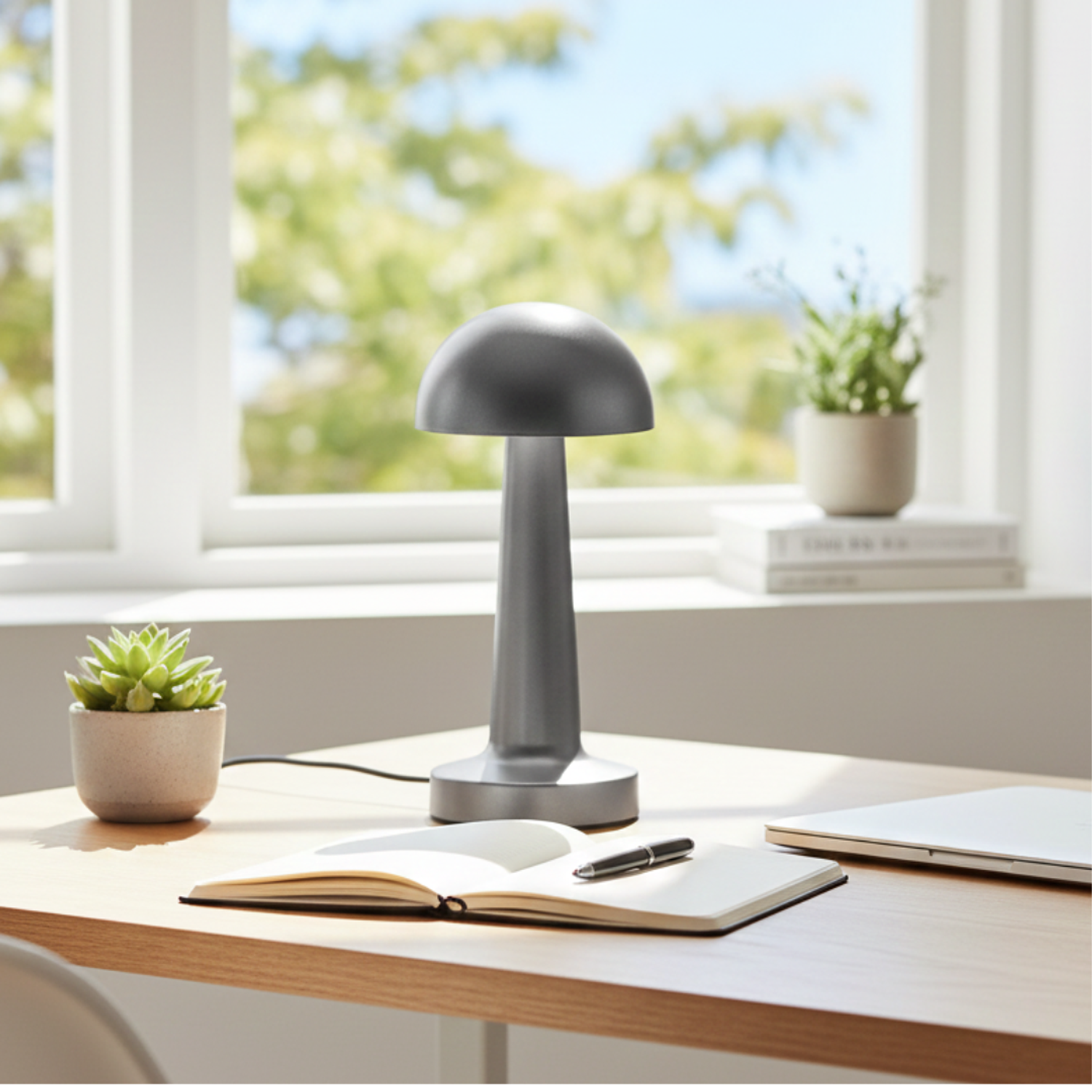 Lámpara Recargable LED Inalámbrica Diseño de Hongo Gris 1