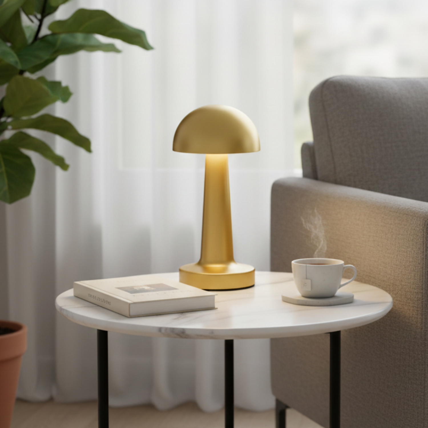 Lámpara Dorada Recargable LED Inalámbrica Diseño de Hongo  1