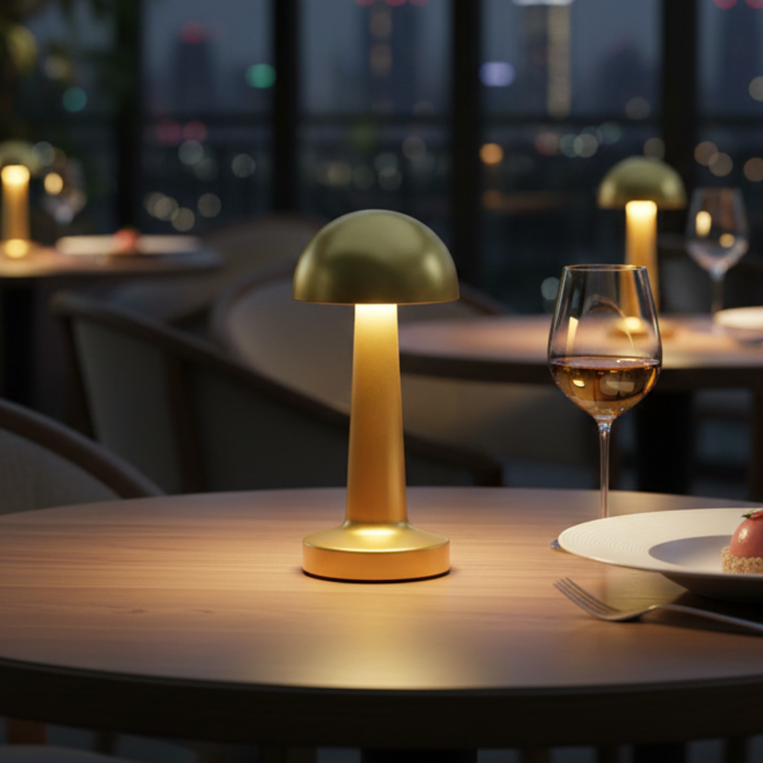 Lámpara Dorada Recargable LED Inalámbrica Diseño de Hongo  4