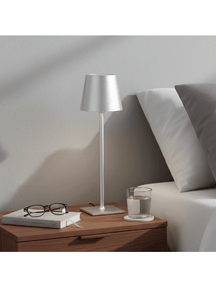 Lámpara de Mesa LED Recargable Táctil Minimalista Plateado Mate