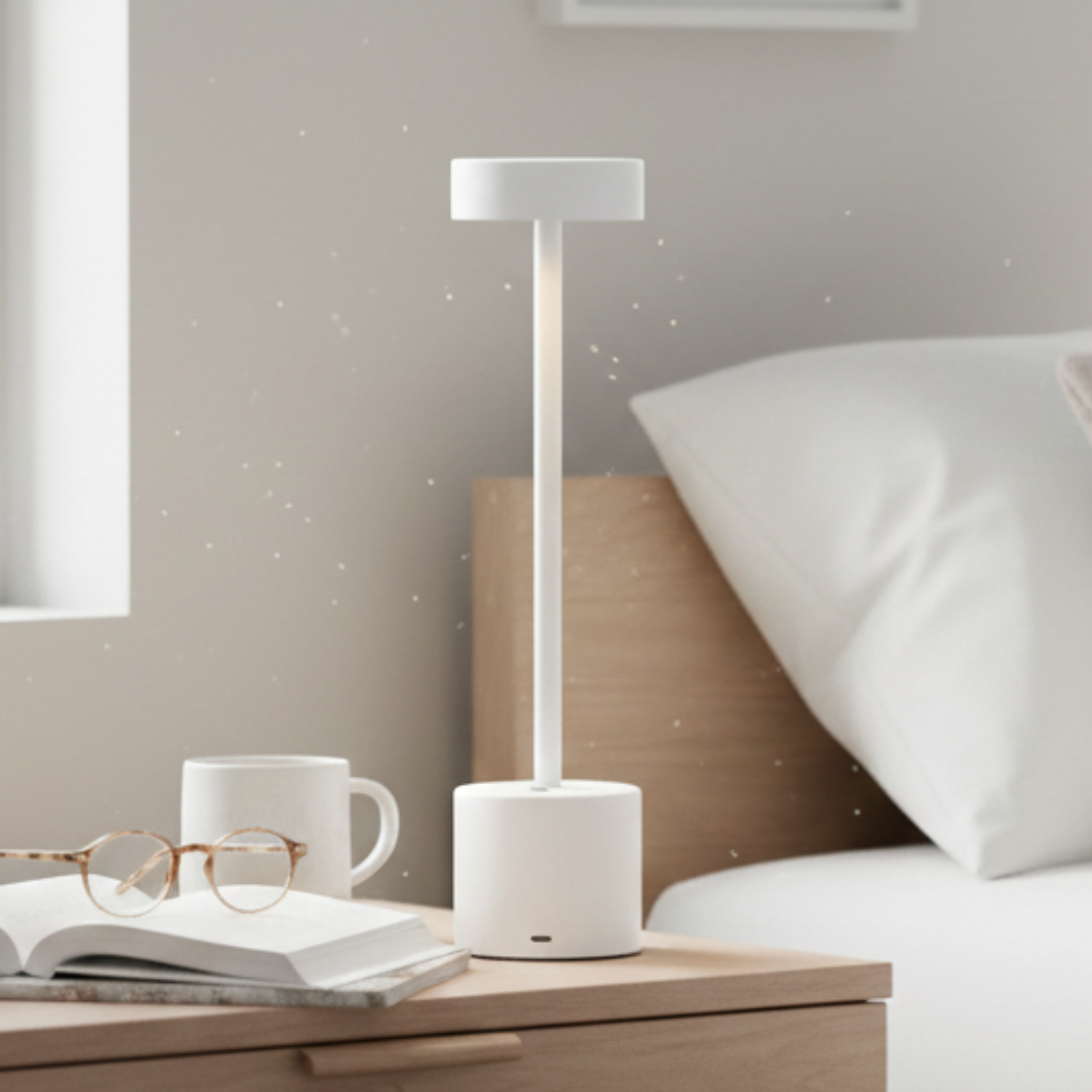 Lámpara de Mesa LED Inalámbrica Recargable Diseño Minimalista Blanca 1