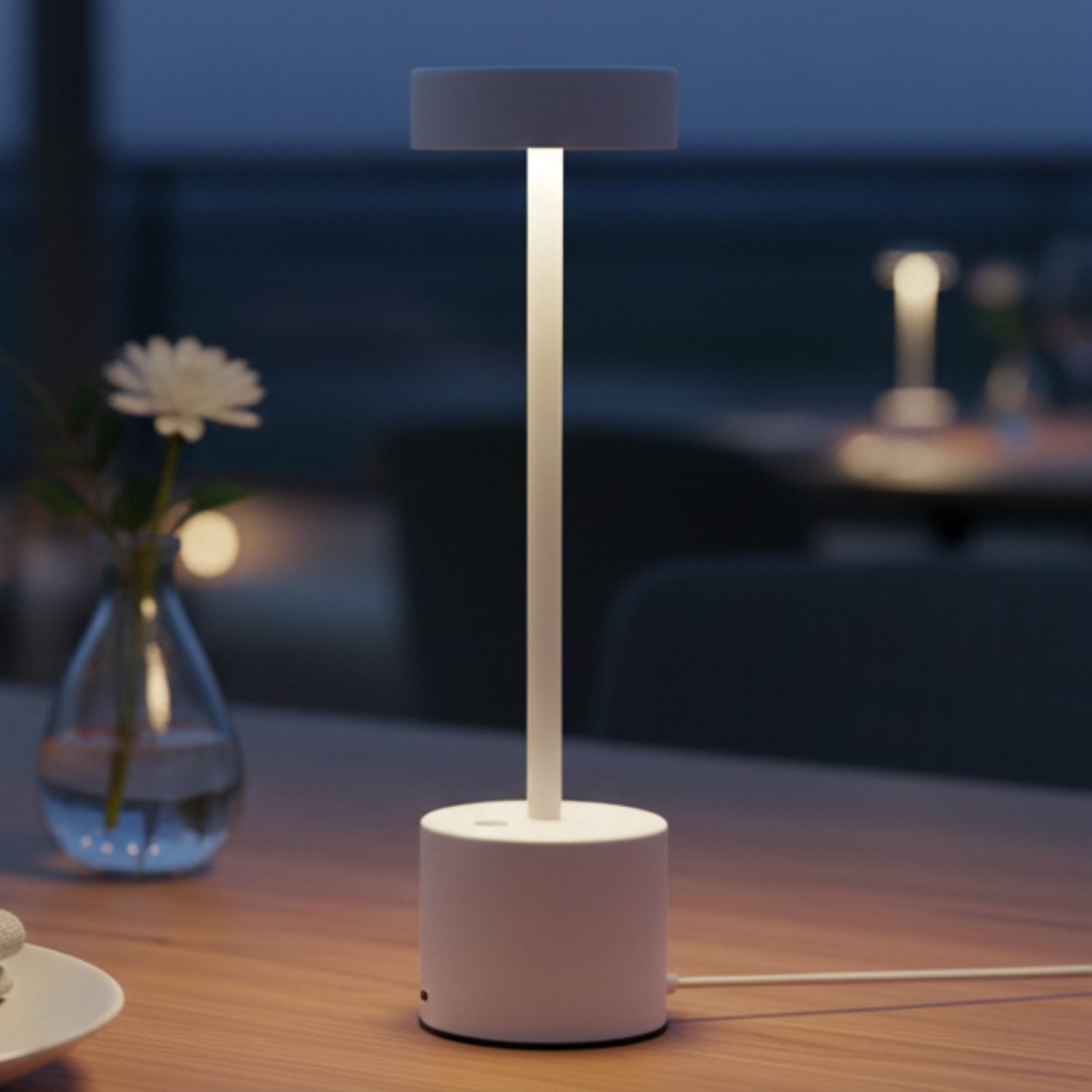 Lámpara de Mesa LED Inalámbrica Recargable Diseño Minimalista Blanca 2