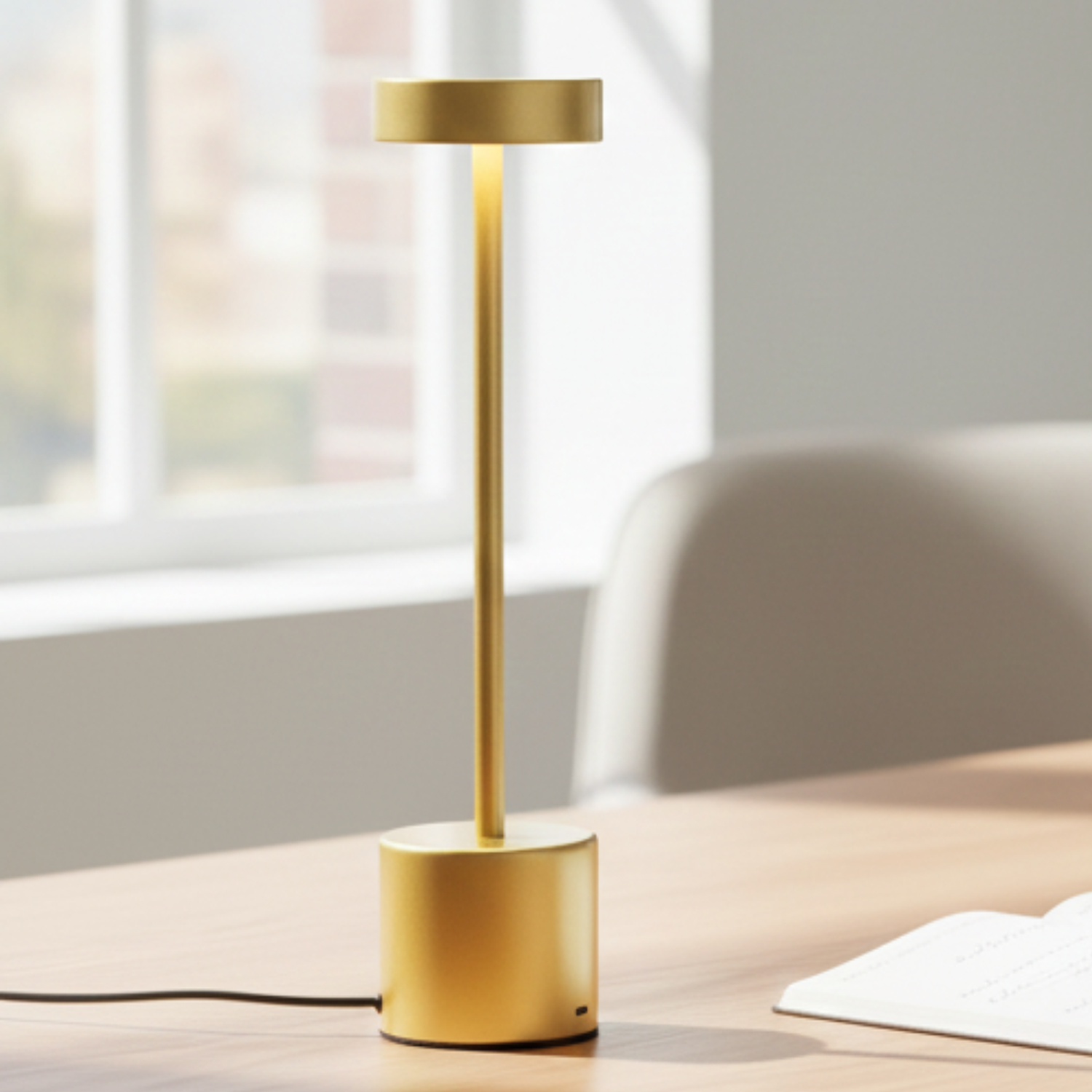 Lámpara de Mesa LED Inalámbrica Recargable Minimalista en Dorado 4