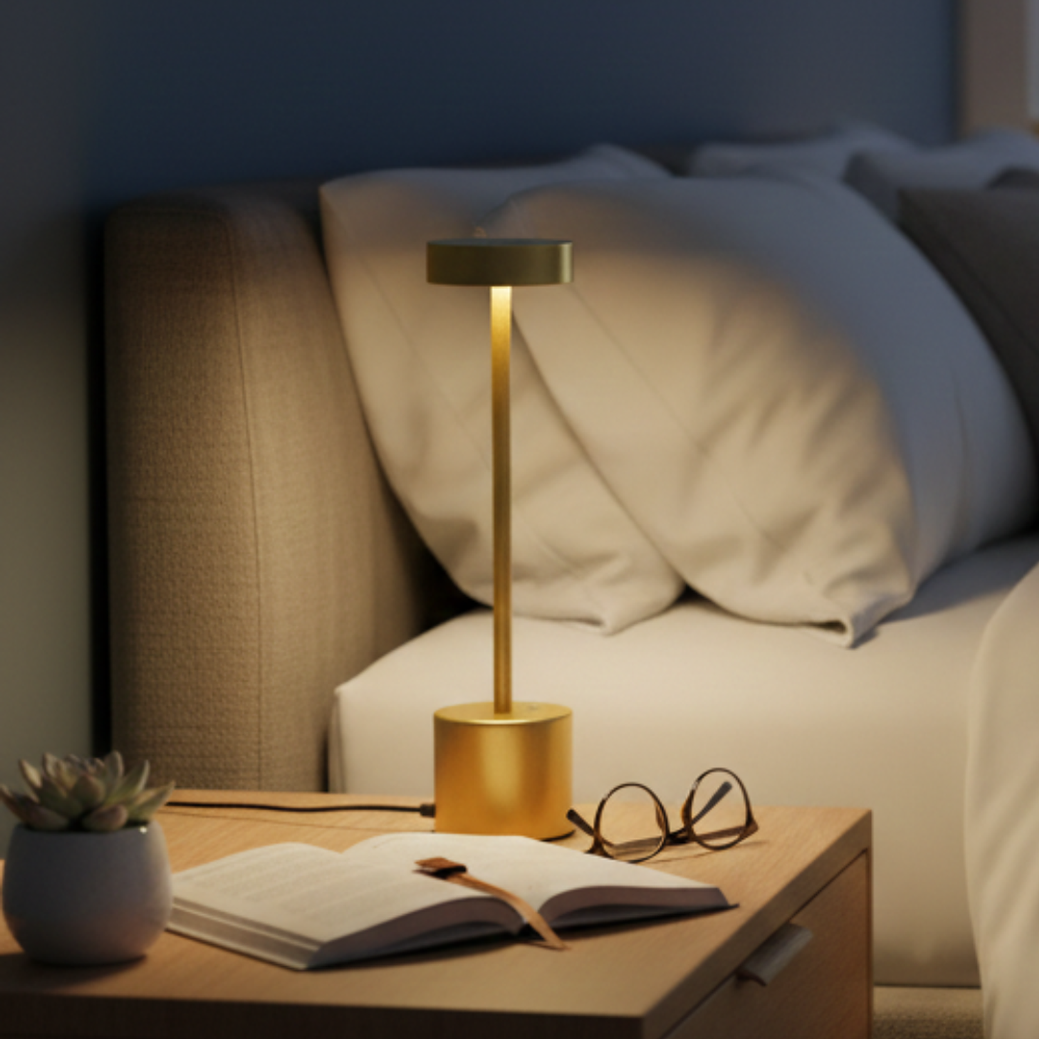 Lámpara de Mesa LED Inalámbrica Recargable Minimalista en Dorado 1