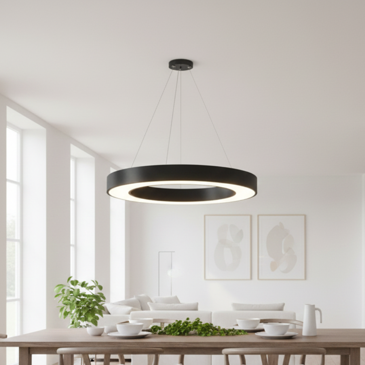 Lámpara LED Colgante de Aro Negro Moderno  1