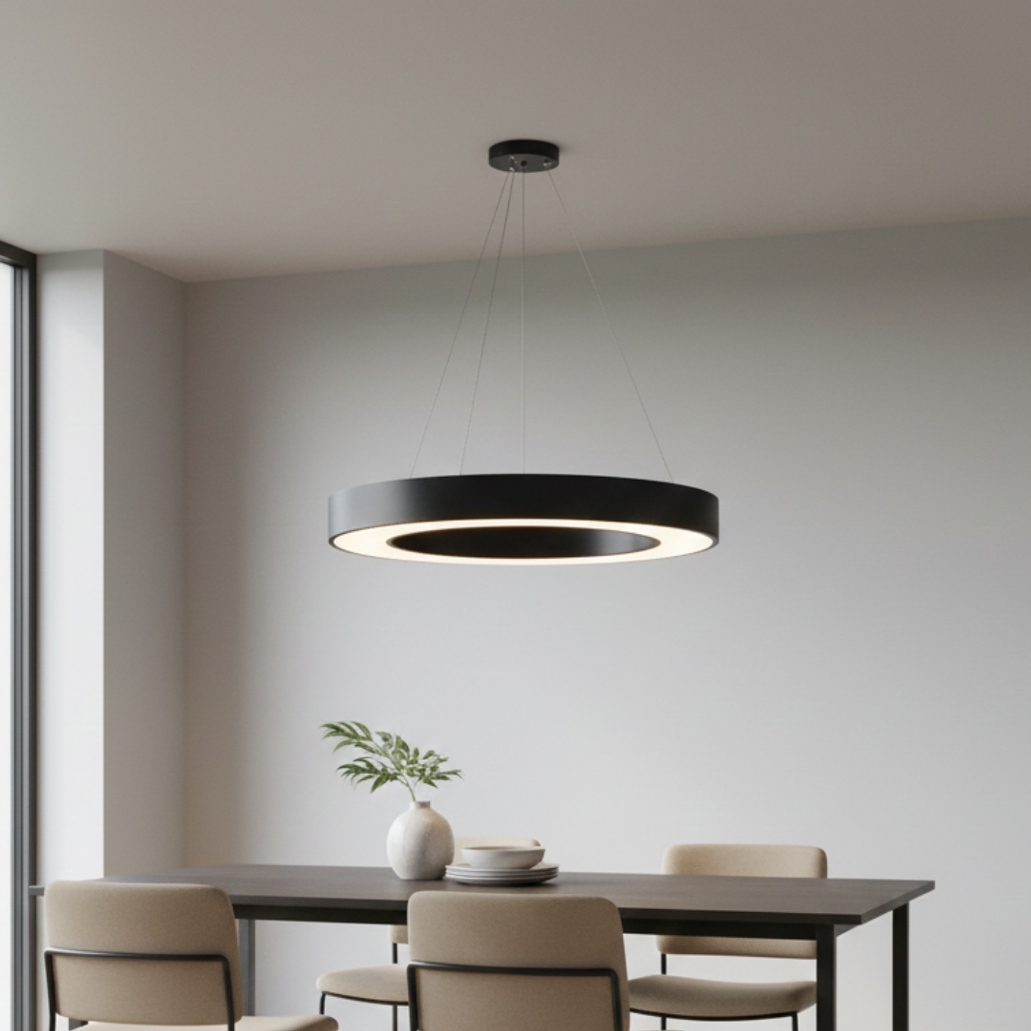 Lámpara LED Colgante de Aro Negro Moderno  2