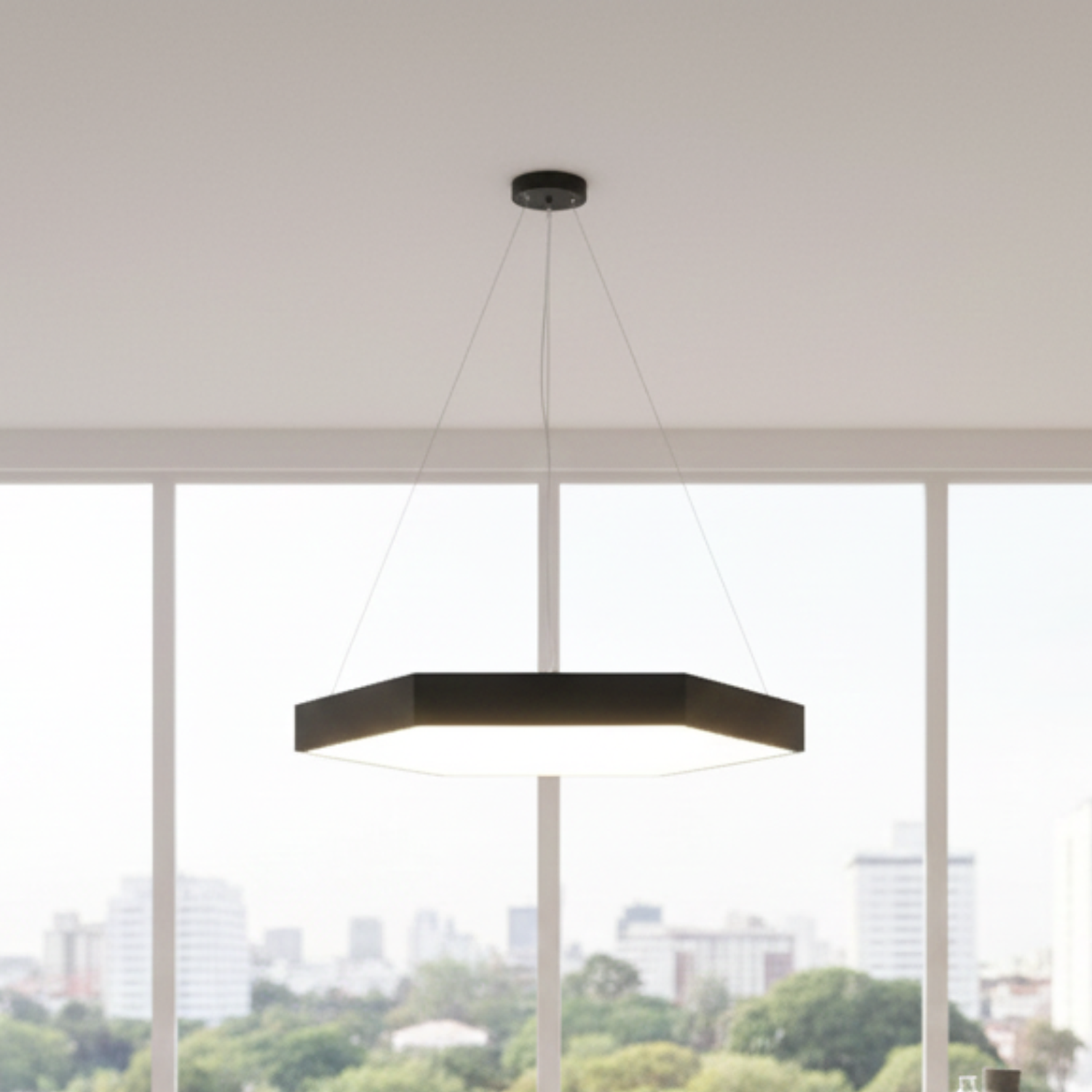 Lámpara Led Colgante Hexágono Negra Estilo Minimalista  2