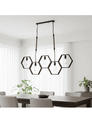 Lámpara de Techo Hexagonal con Detalles de Cuerda y 5 Luces
