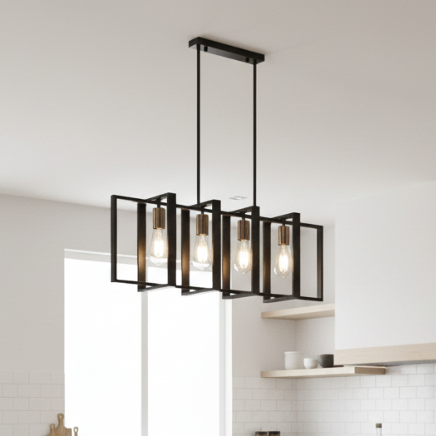 Lámpara Colgante Lineal de 4 Luces Estilo Minimalista Negra 1