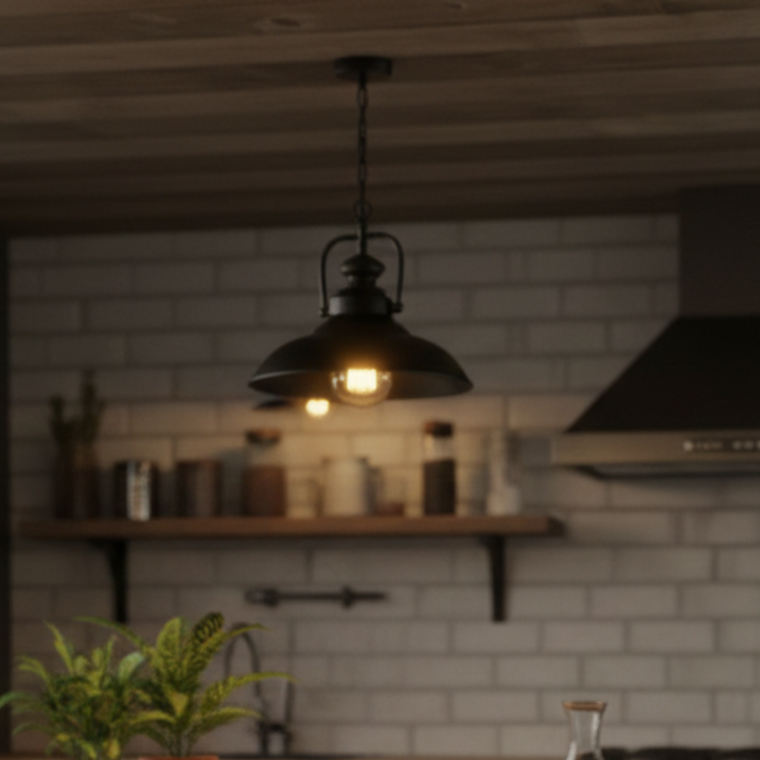 Lámpara Metal Negro Colgante Industrial de Estilo Vintage 1