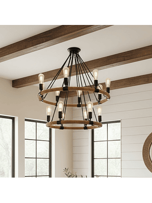 Lámpara de Techo Tipo Araña con Cuerda de Cáñamo y 12 Luces