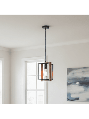 Lámpara Colgante con Doble Marco Cuadrado de Madera y Metal