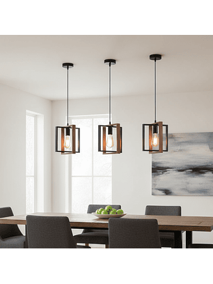 Lámpara Colgante con Doble Marco Cuadrado de Madera y Metal