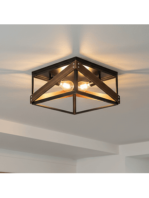 Lámpara de Techo Cuadrada de Madera de Nogal y Metal Negro