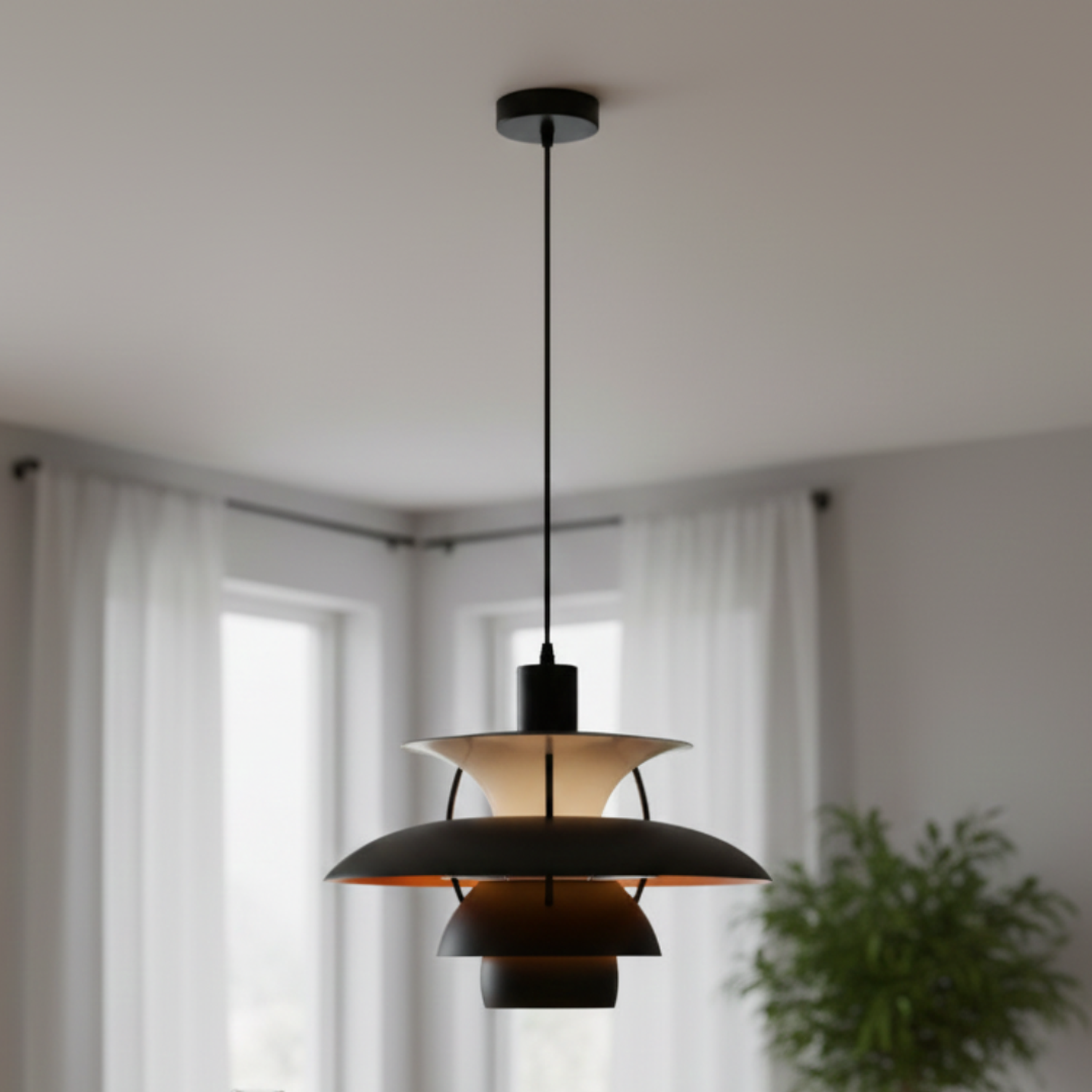 Lámpara Colgante con Diseño Industrial de Capas Negro y Cobre 5