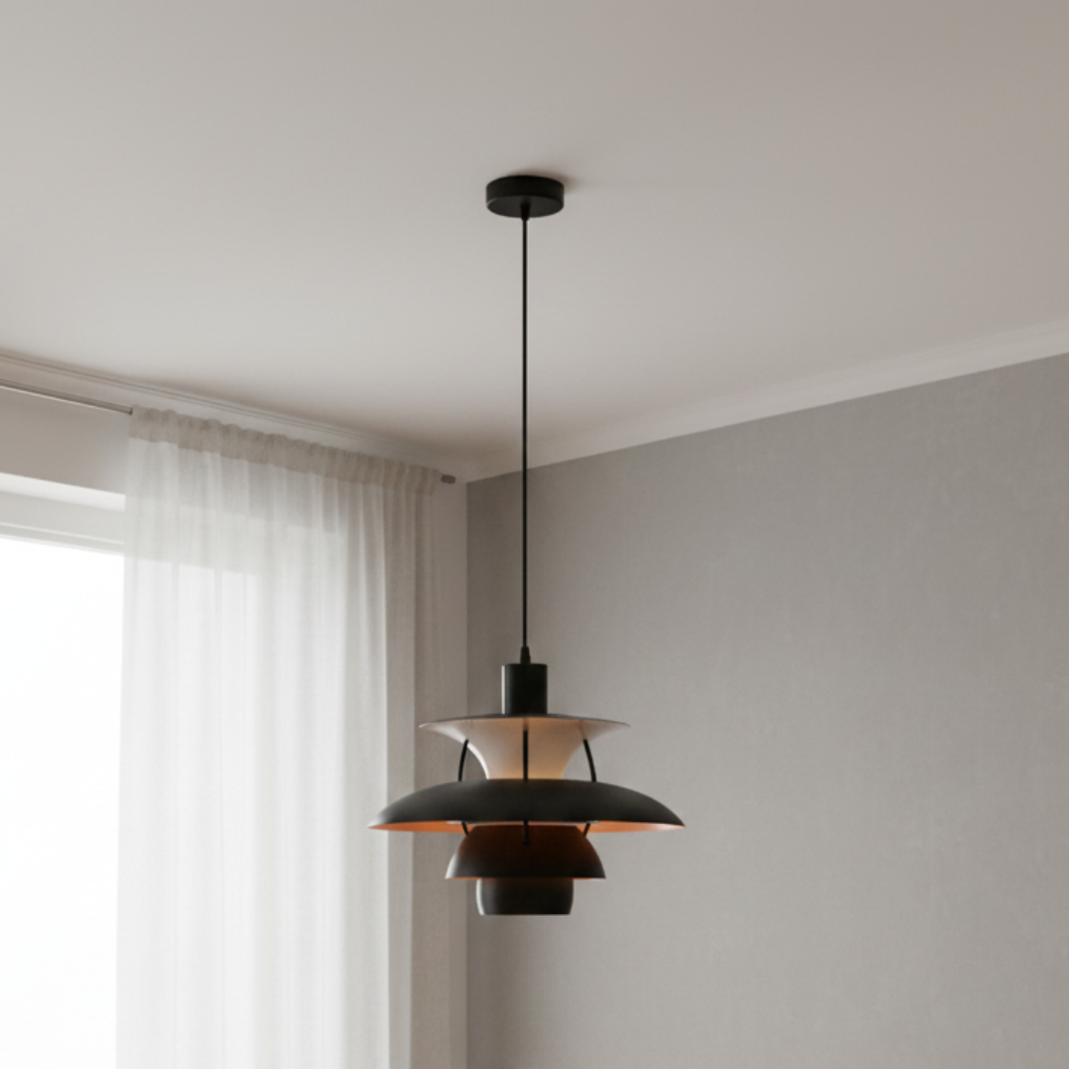 Lámpara Colgante con Diseño Industrial de Capas Negro y Cobre 1