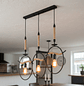 Lámpara de Colgante con 3 Luces con Cuerda de Cáñamo y Aros de Metal  - Miniatura 1