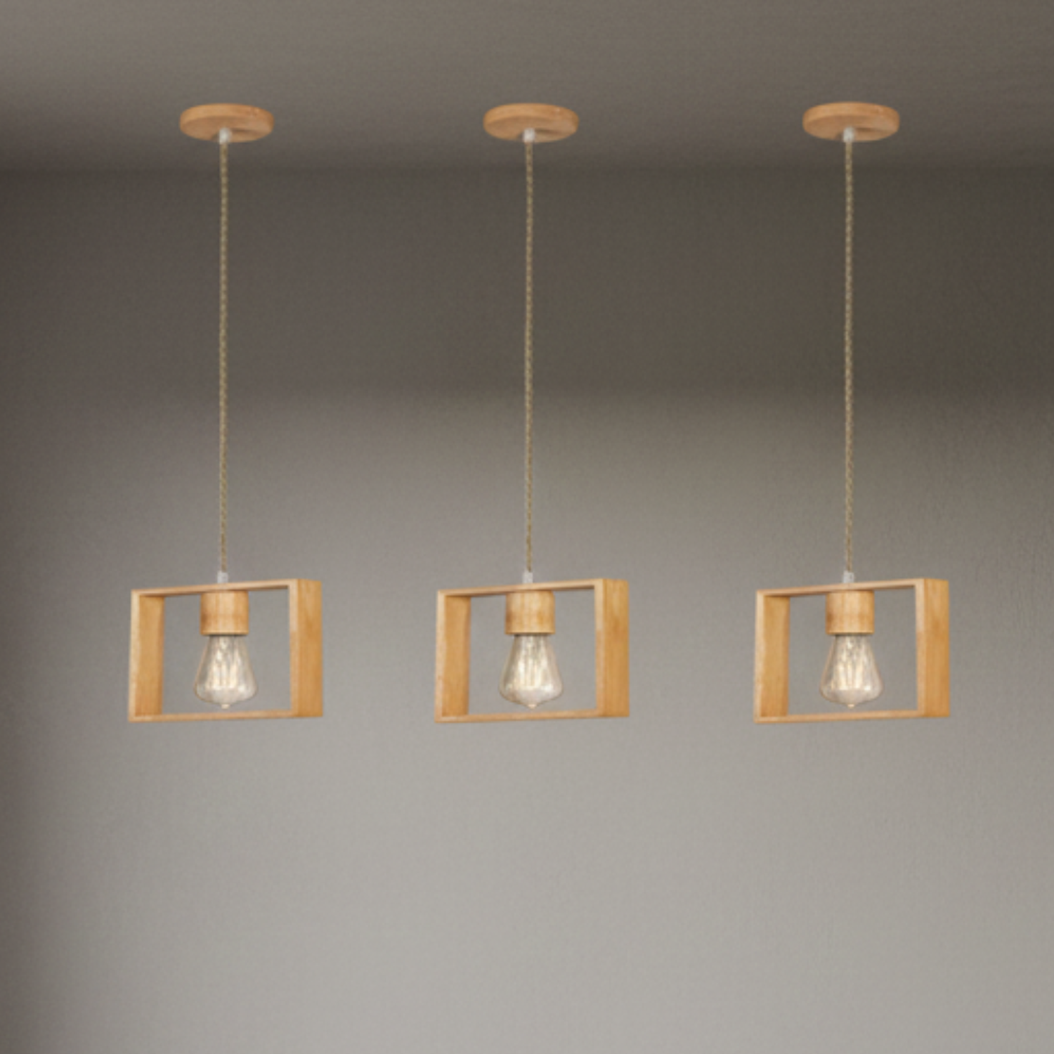 Lámpara Colgante con Marco Rectangular de Madera Natural  4