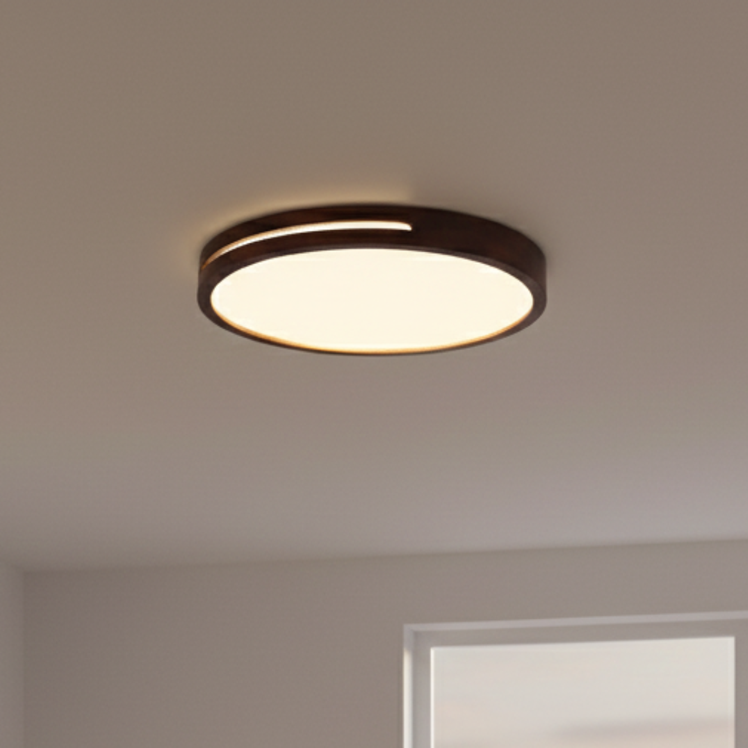 Lámpara Led Redondo 300mm Sobrepuesto Con Control Madera Oscuro 1