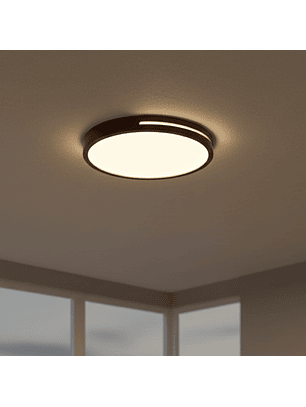 Lámpara Led Redondo 400mm Sobrepuesto Con Control Madera Oscuro 36w+36w