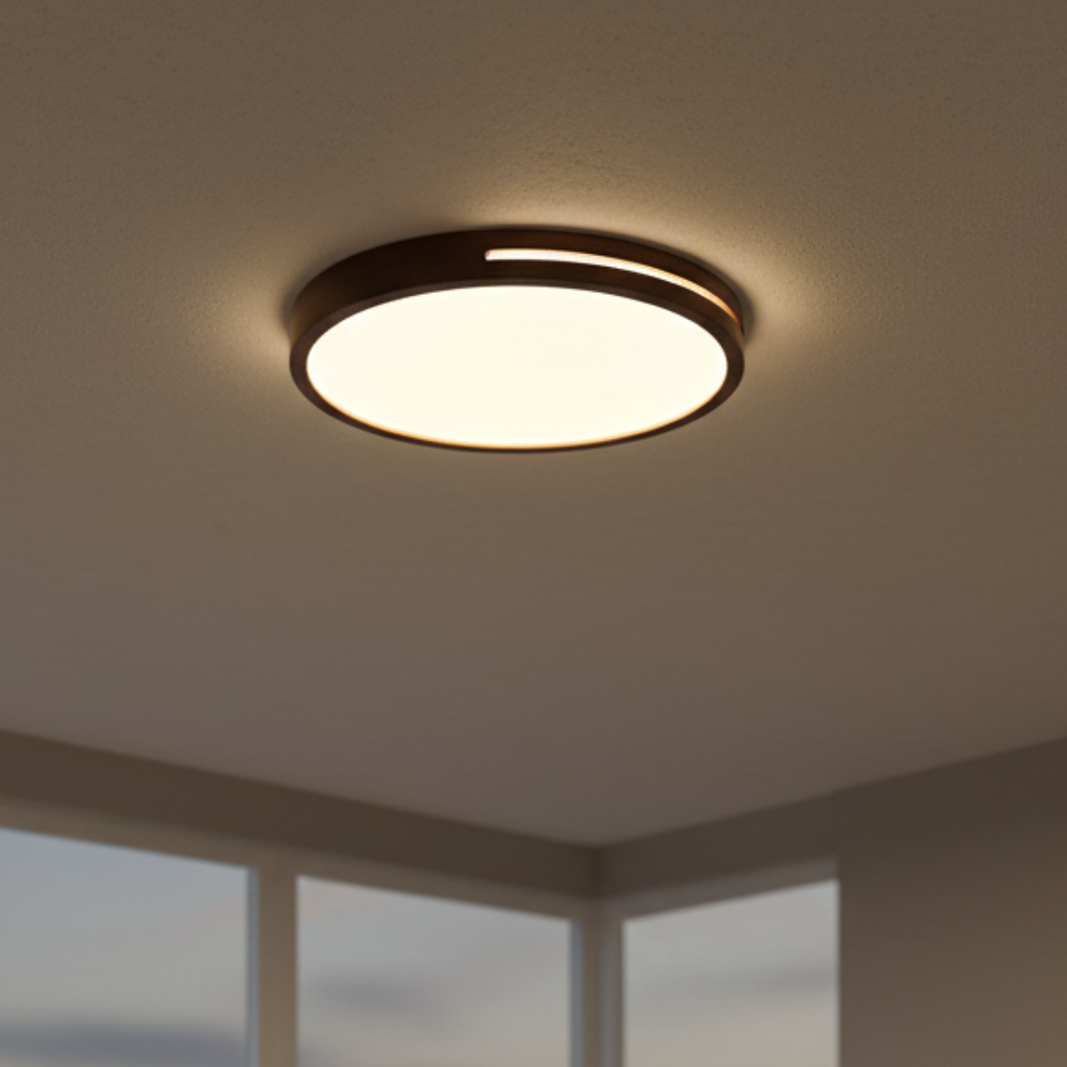 Lámpara Led Redondo 400mm Sobrepuesto Con Control Madera Oscuro 36w+36w 1