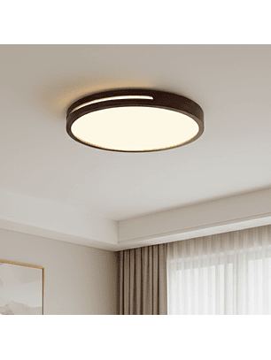 Lámpara Led Redondo 500mm Sobrepuesto Con Control Madera Oscuro 