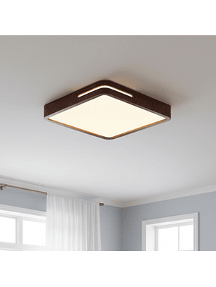 Lámpara Led Cuadrado 400mm Sobrepuesto Con Control Madera Oscuro 36w+36w