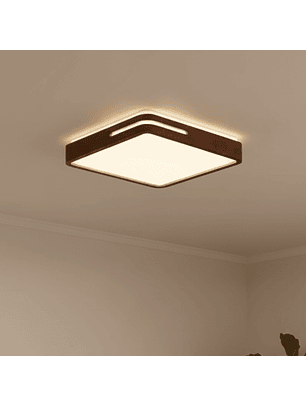Lámpara Led Cuadrado 500mm Sobrepuesto Con Control Madera Oscuro 48w+48w
