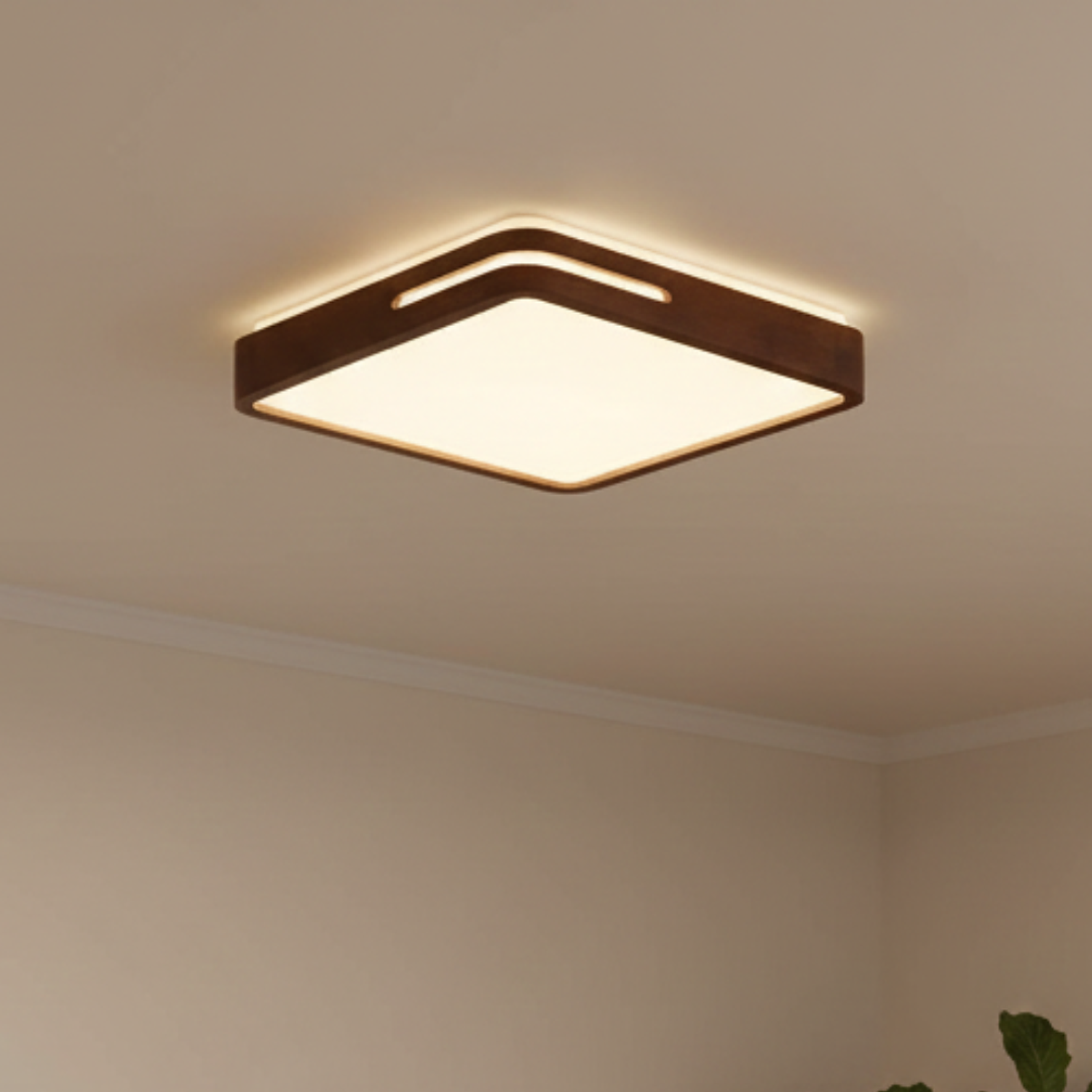 Lámpara Led Cuadrado 500mm Sobrepuesto Con Control Madera Oscuro 48w+48w 1