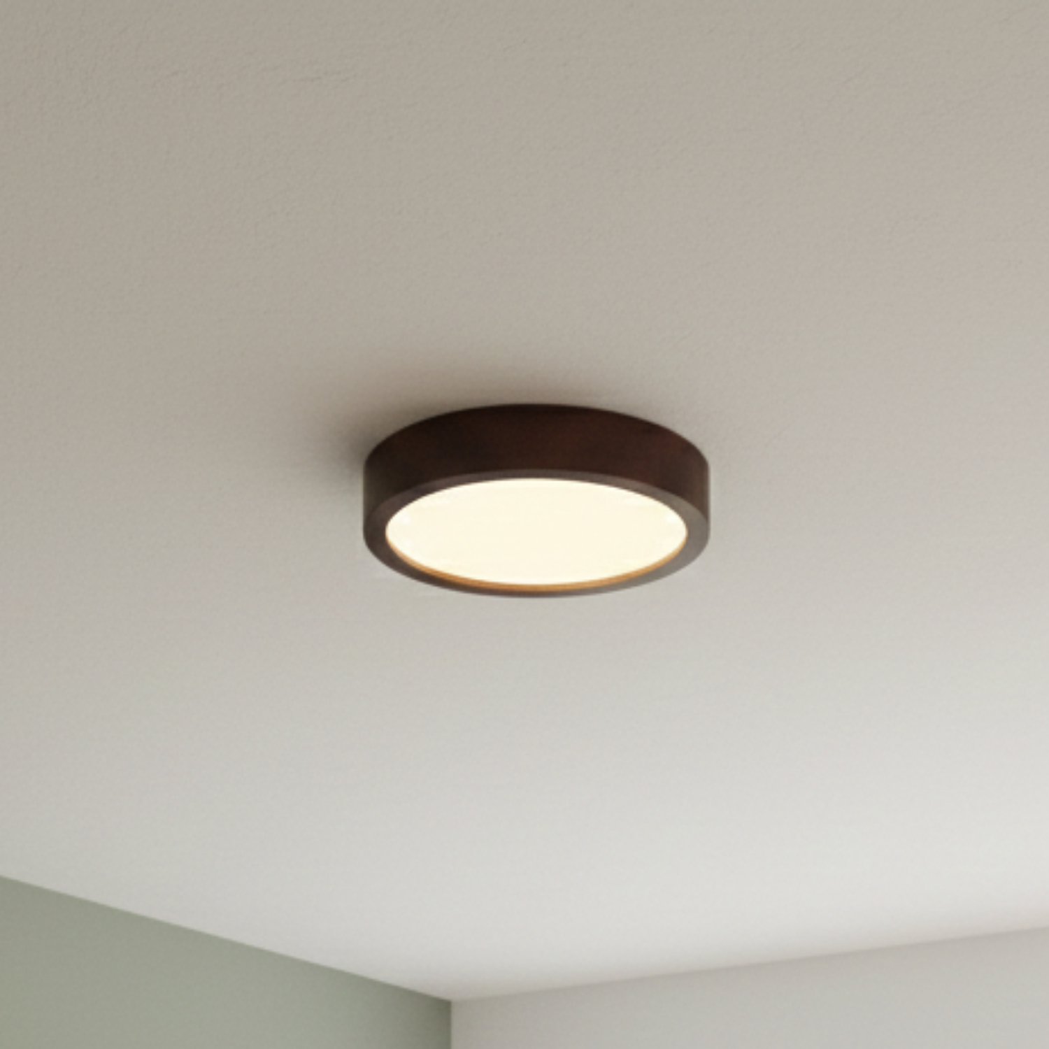 Lámpara Led Redondo 400mm Sobrepuesto Con Control Madera Oscuro 36w+36w 1