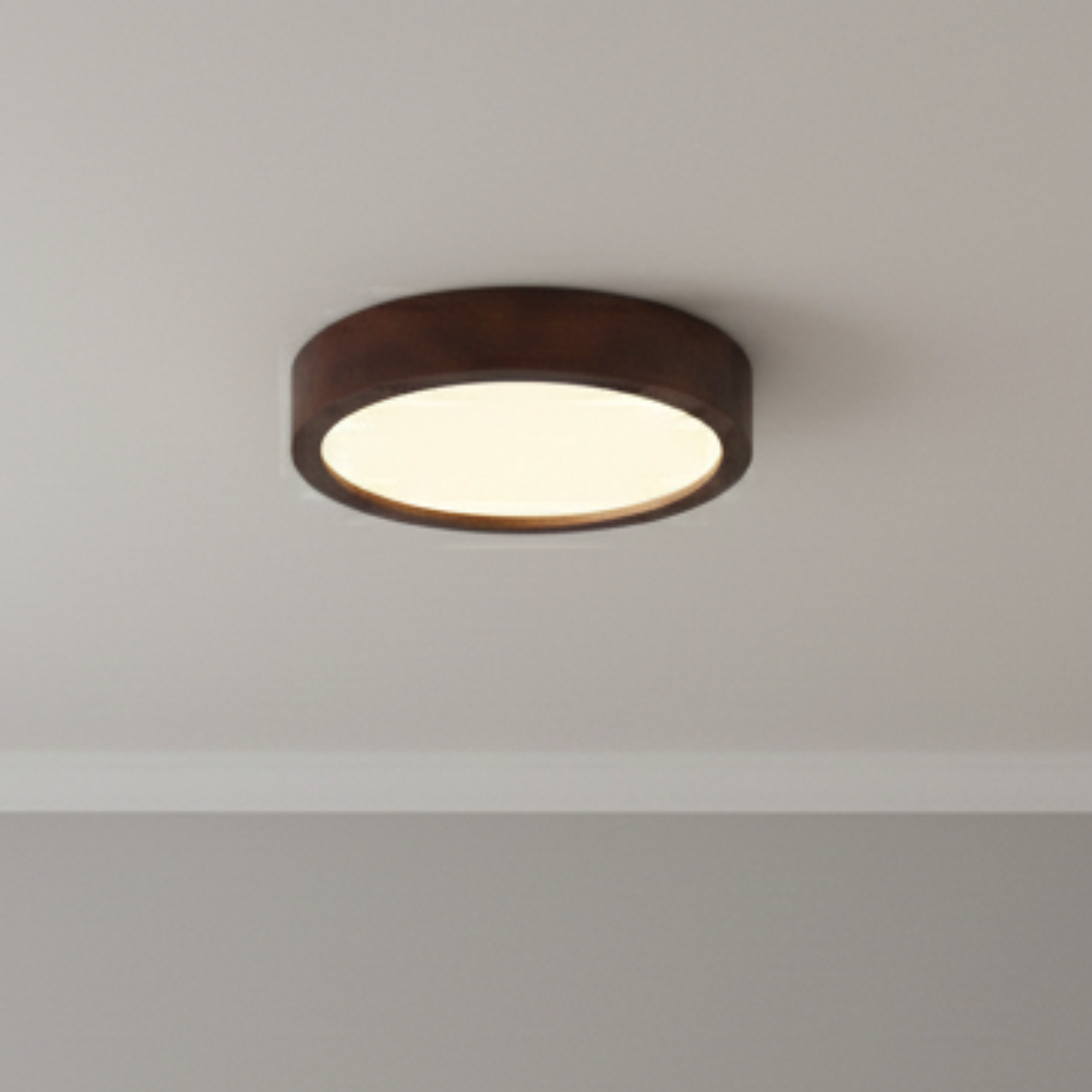 Lámpara Led Redondo 500mm Sobrepuesto Con Control Madera Oscuro 48w+48w 1