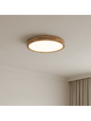 Lámpara Led Redondo 300mm Sobrepuesto Con Control Madera Clara 24w+24w