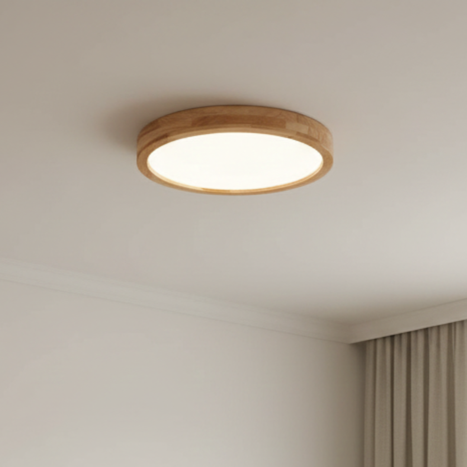 Lámpara Led Redondo 300mm Sobrepuesto Con Control Madera Clara 24w+24w 1