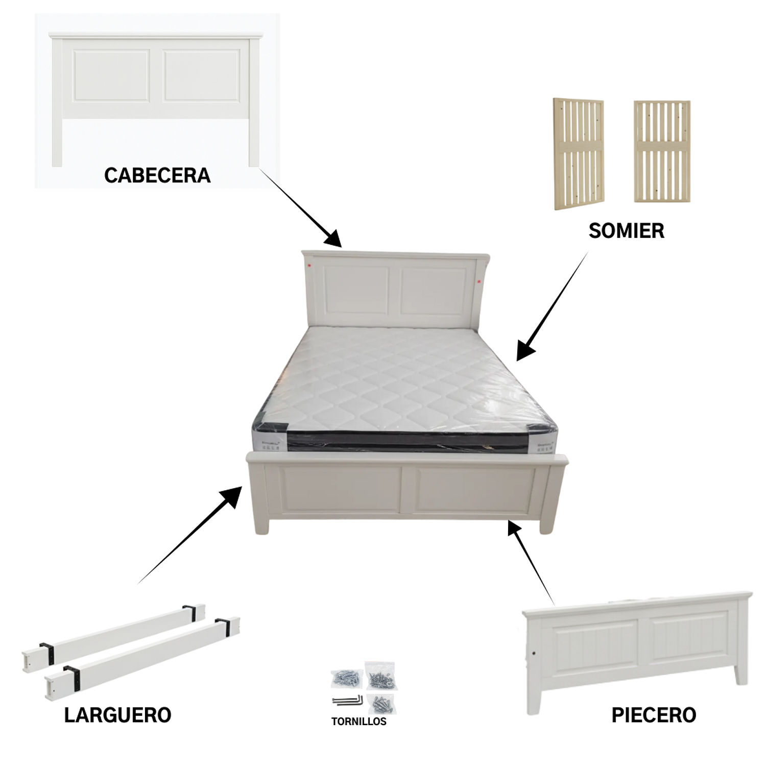 Cama Europeo Estilo Americana en Color Blanco 3
