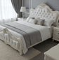 Cama King Blanca Real de Lujo  Estilo Barroco de Madera Roble Americano Tallada y Doble Tapizado en Cuero Capitoné - Miniatura 1