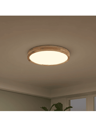 Lámpara Led Redondo 400mm Sobrepuesto Con Control Madera Clara 36w+36w