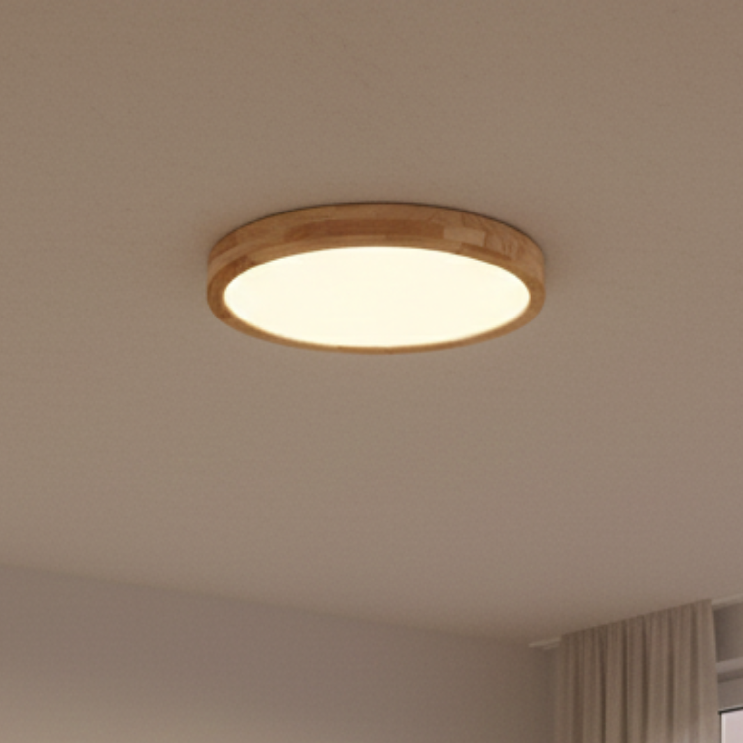 Lámpara Led Redondo 500mm Sobrepuesto Con Control Madera Clara 48w+48w 1