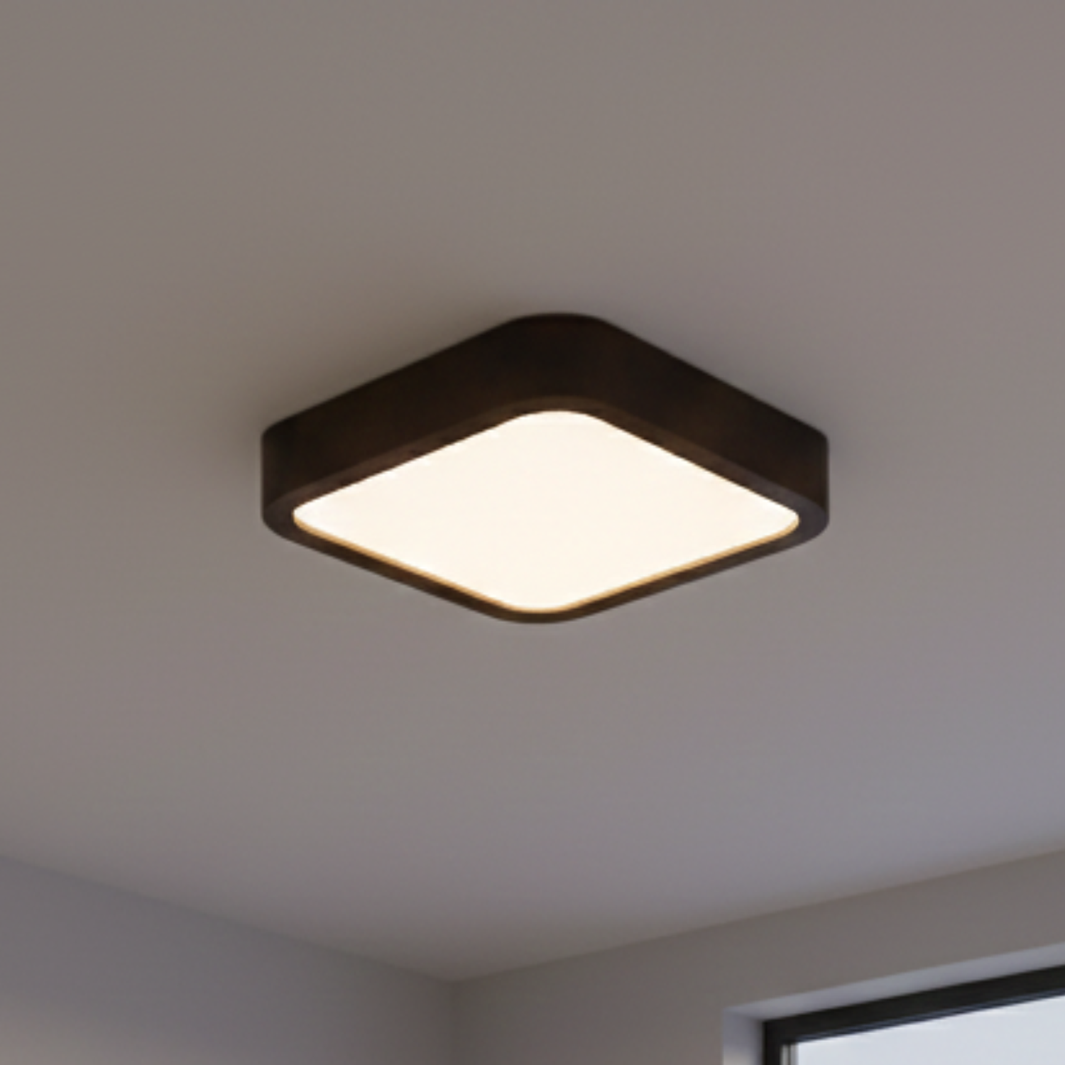 Lámpara Led Cuadrada 300mm Sobrepuesto Con Control Madera Oscuro 24w+24w 1
