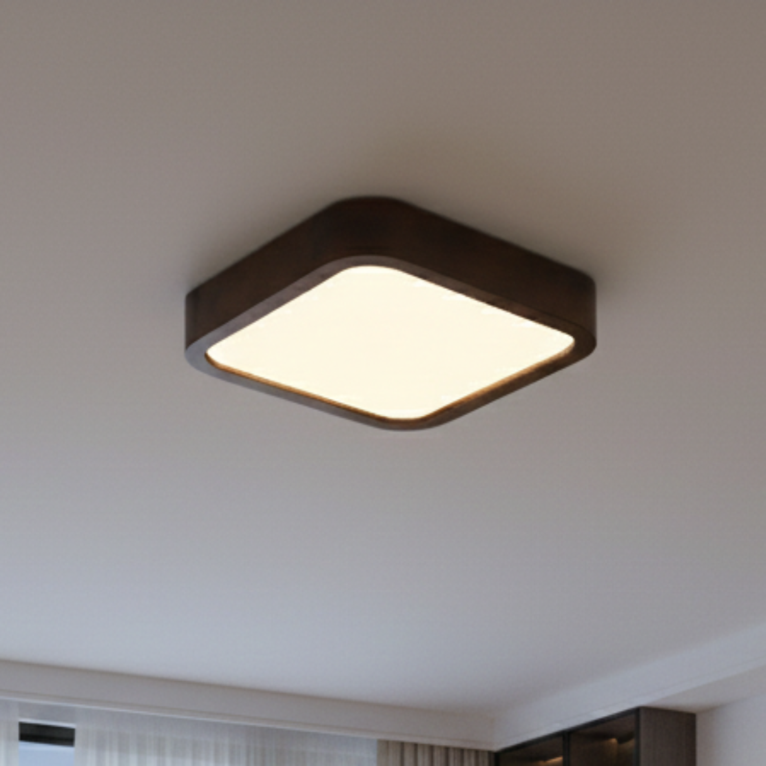 Lámpara Led Cuadrad 400mm Sobrepuesto Con Control Madera Oscuro 36w+36w 1
