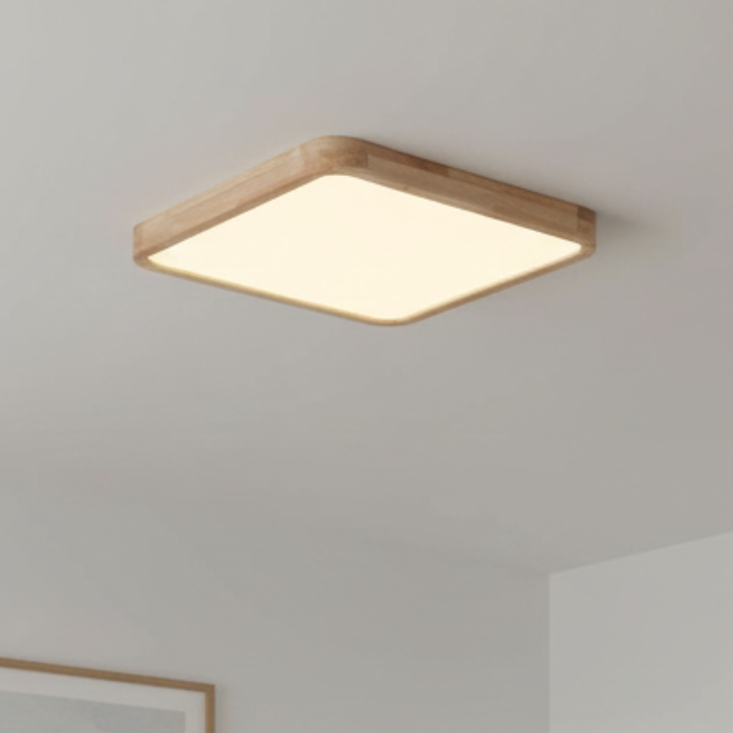 Lámpara Led Cuadrado 400mm Sobrepuesto Con Control Madera Clara 36w+36w 1