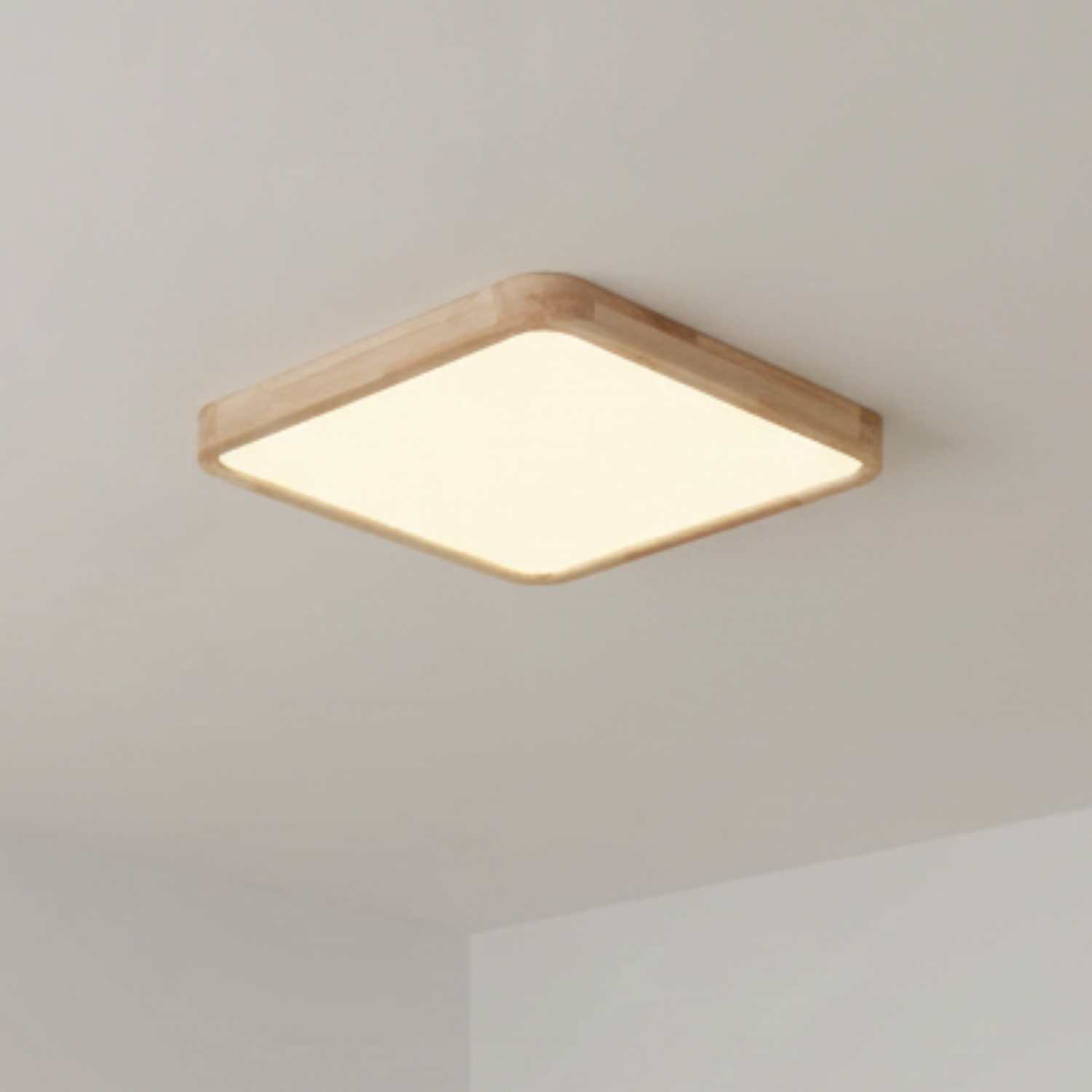 Lámpara Led Cuadrado 500mm Sobrepuesto Con Control Madera Clara 48w+48w 1